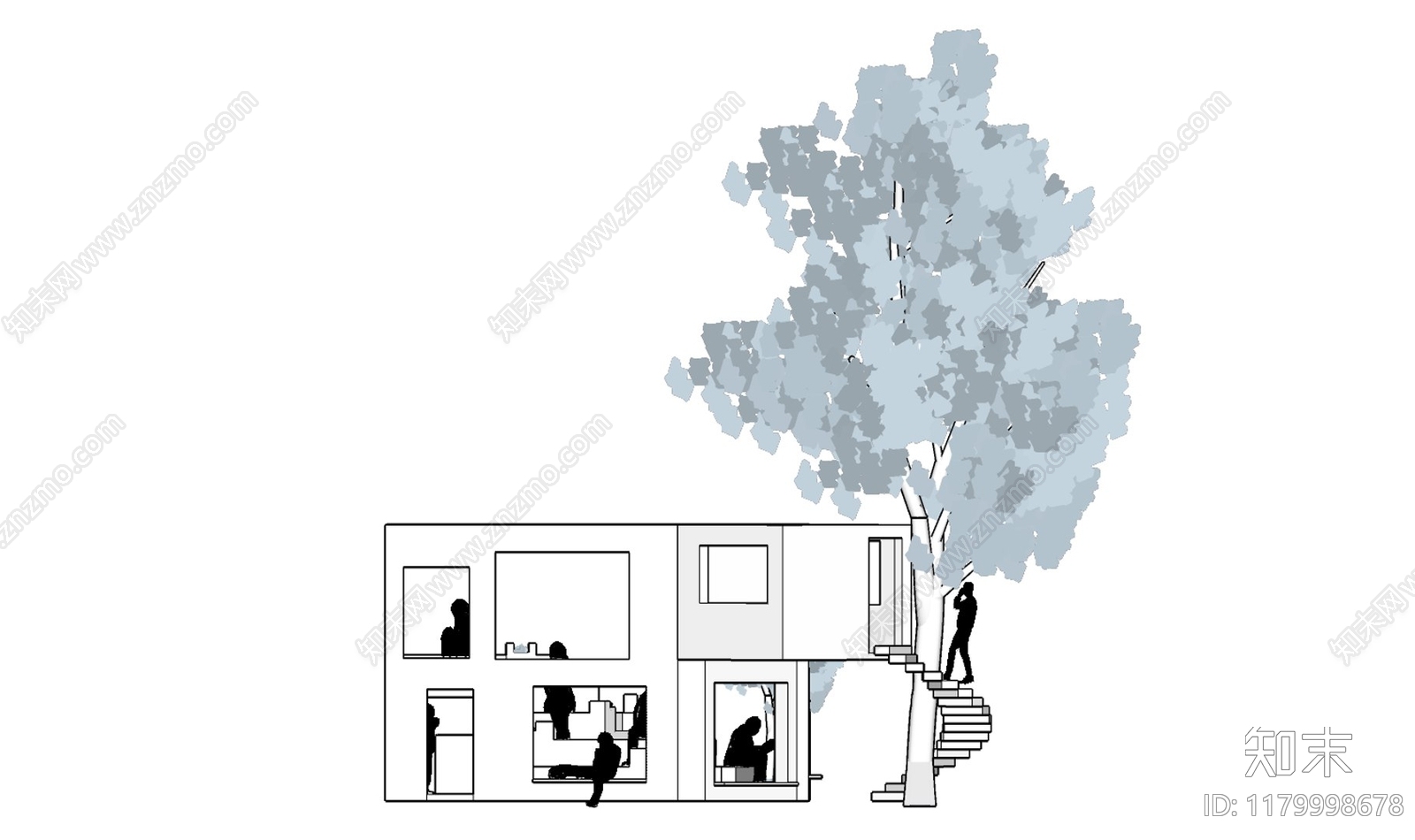 现代极简风格建筑SU模型下载【ID:1179998678】