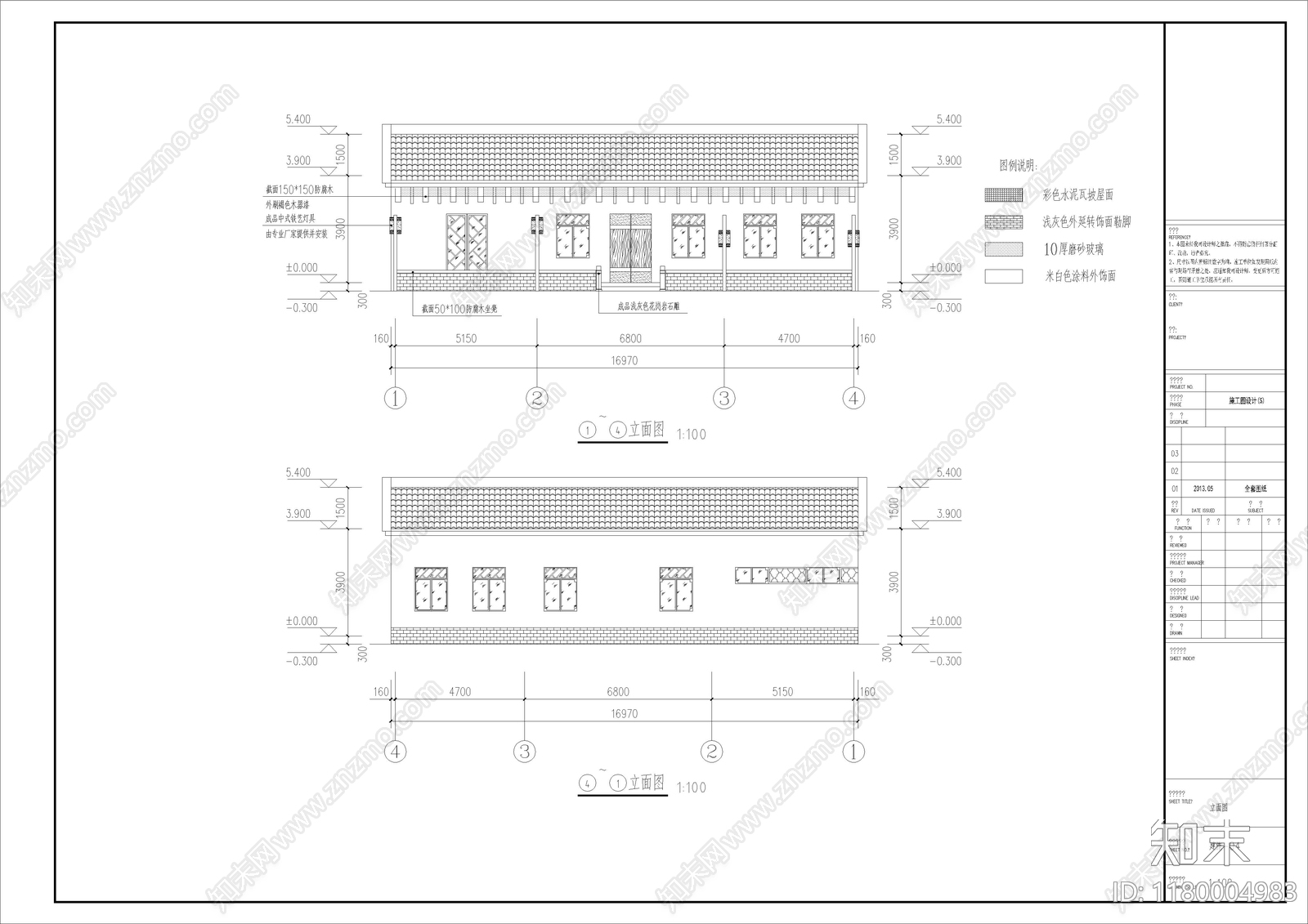 新中式民宿建筑cad施工图下载【ID:1180004983】