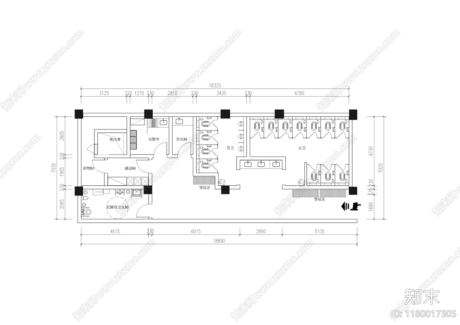 现代公共卫生间施工图下载【ID:1180017305】