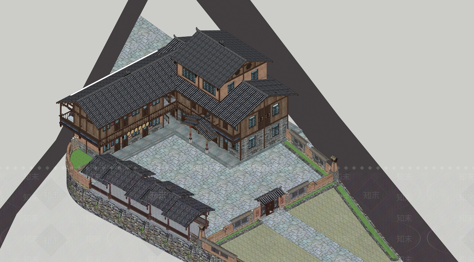 现代民宿建筑SU模型下载【ID:1180020605】