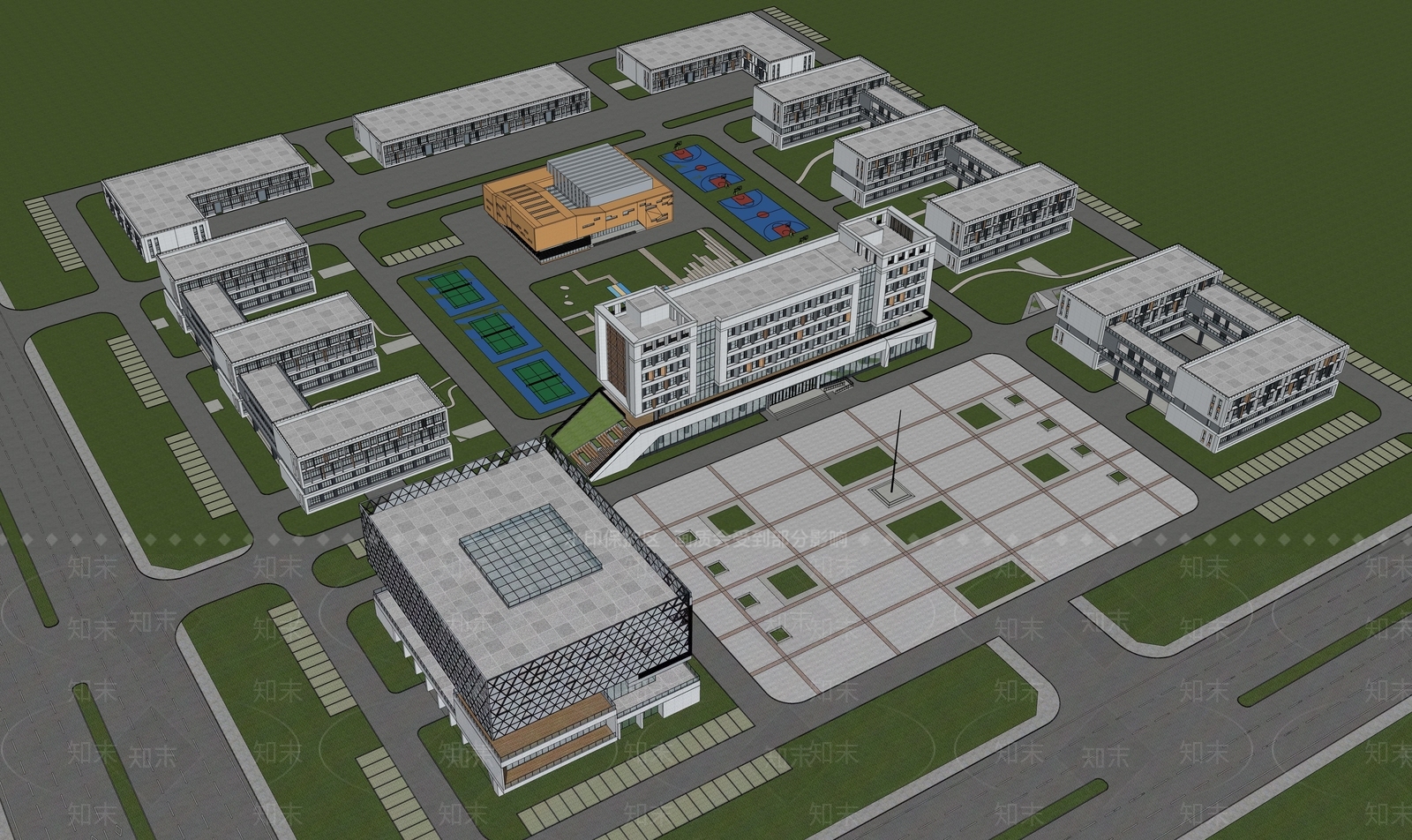 现代简约学校建筑SU模型下载【ID:1180023609】