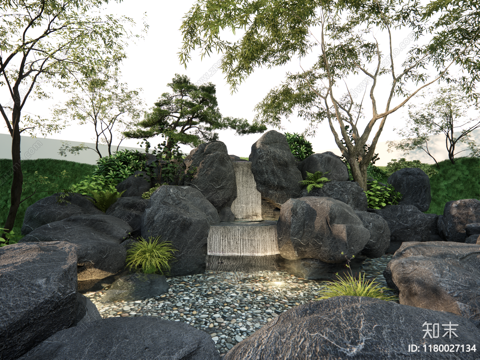 现代新中式假山水景3D模型下载【ID:1180027134】