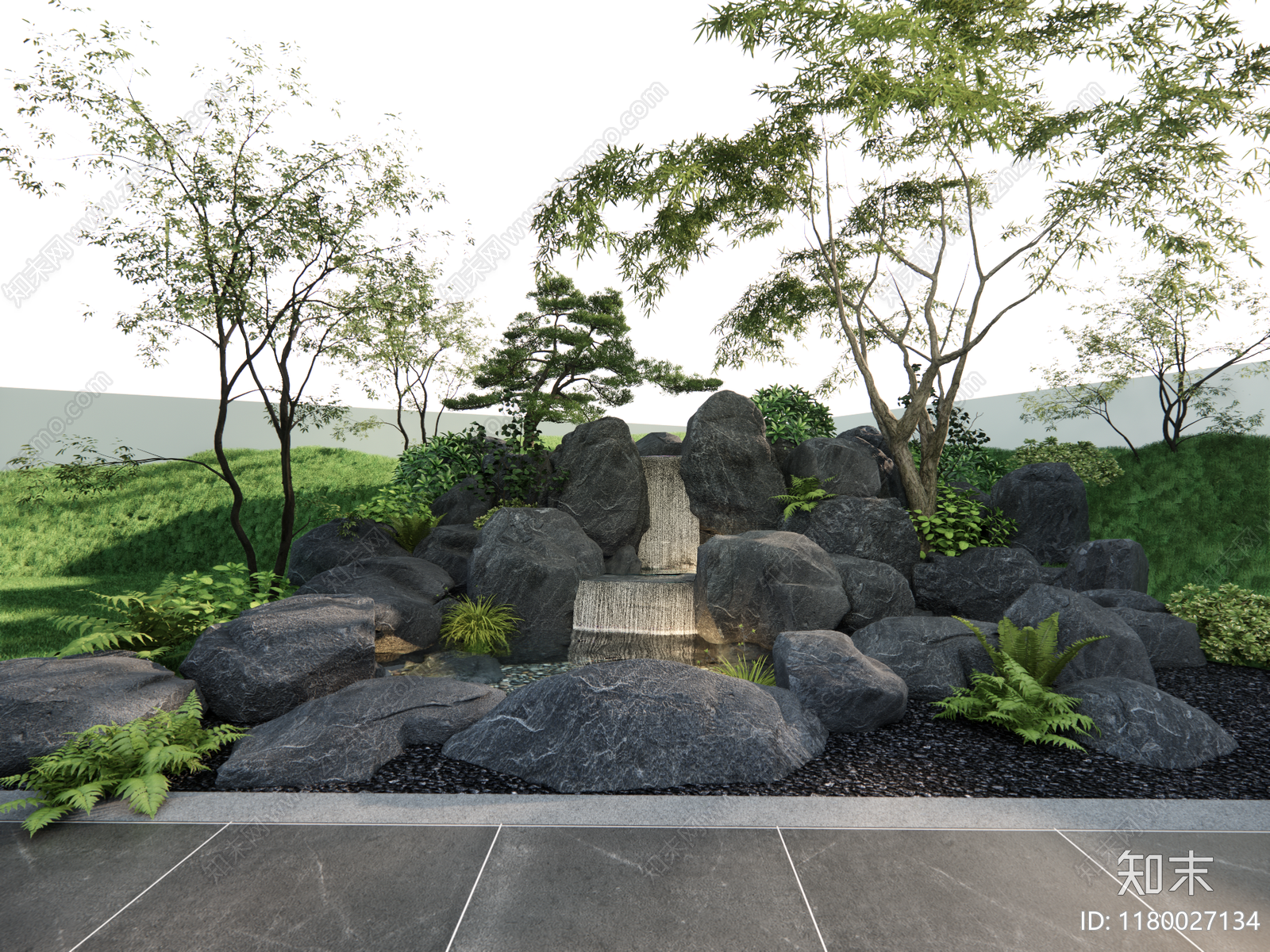 现代新中式假山水景3D模型下载【ID:1180027134】