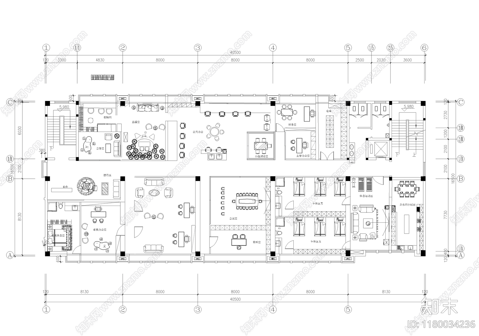 办公室平面图cad施工图下载【ID:1180034236】