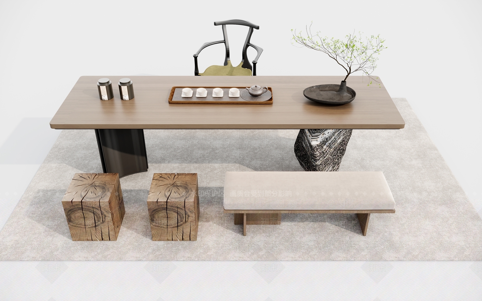 现代茶桌椅3D模型下载【ID:1180045526】