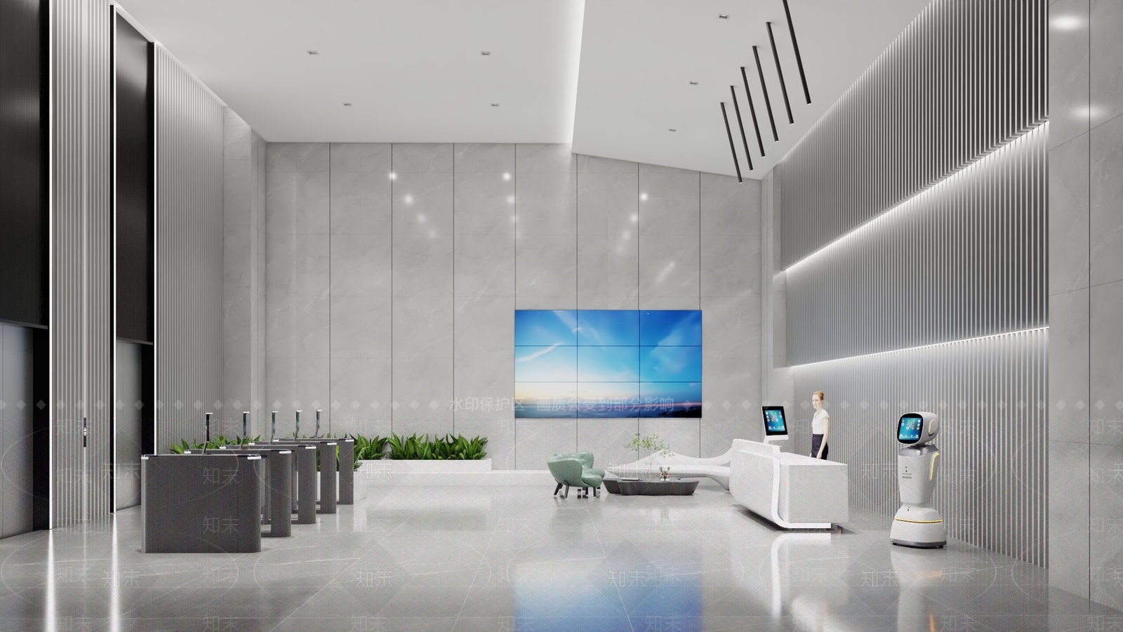 现代办公大堂SU模型下载【ID:1180046614】