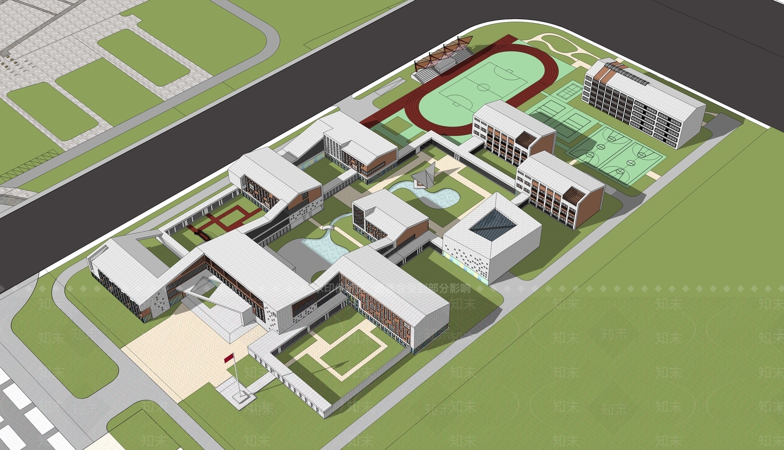 现代学校建筑SU模型下载【ID:1180052868】