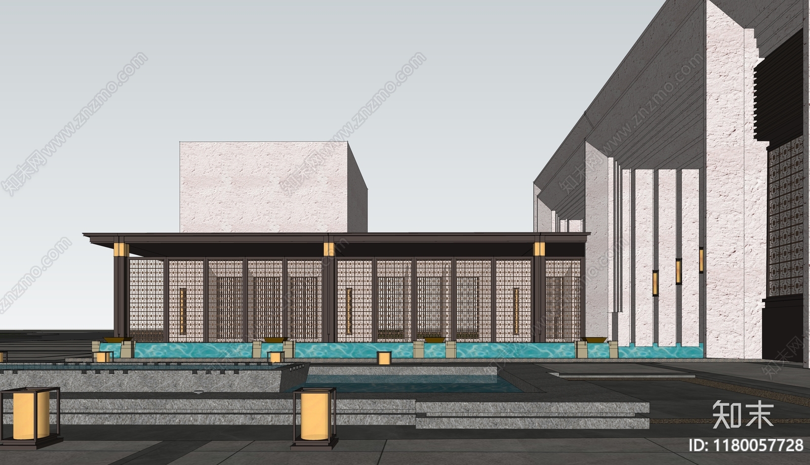 现代新中式小区建筑SU模型下载【ID:1180057728】