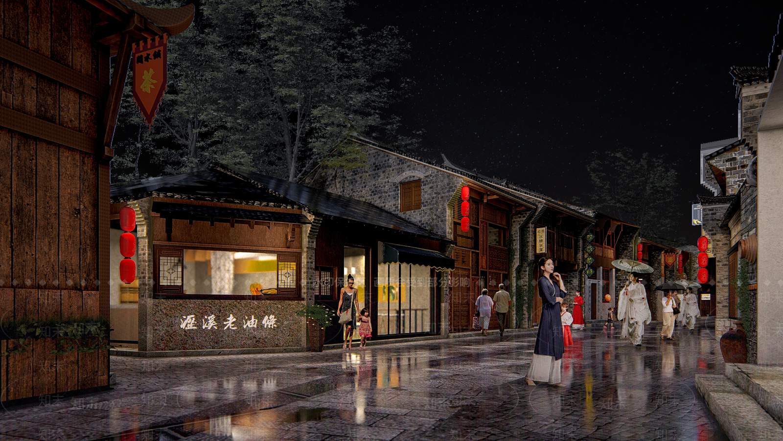 中式复古商业街SU模型下载【ID:1180126170】