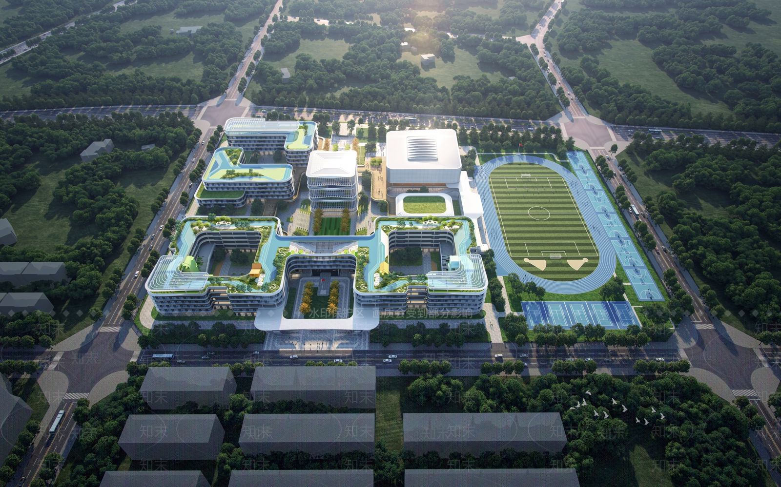 现代学校建筑SU模型下载【ID:1180079416】_知末su模型网