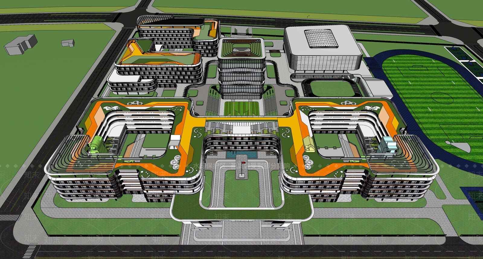 现代学校建筑SU模型下载【ID:1180079416】