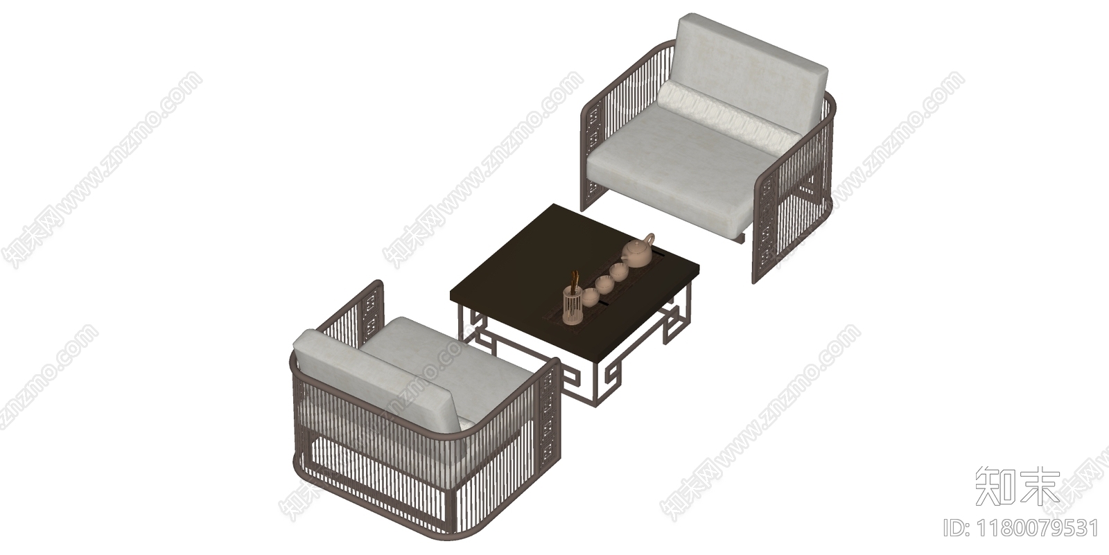 现代新中式茶桌椅SU模型下载【ID:1180079531】