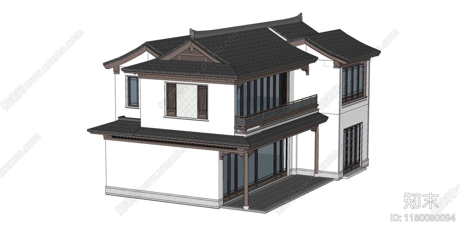 现代新中式别墅SU模型下载【ID:1180080094】