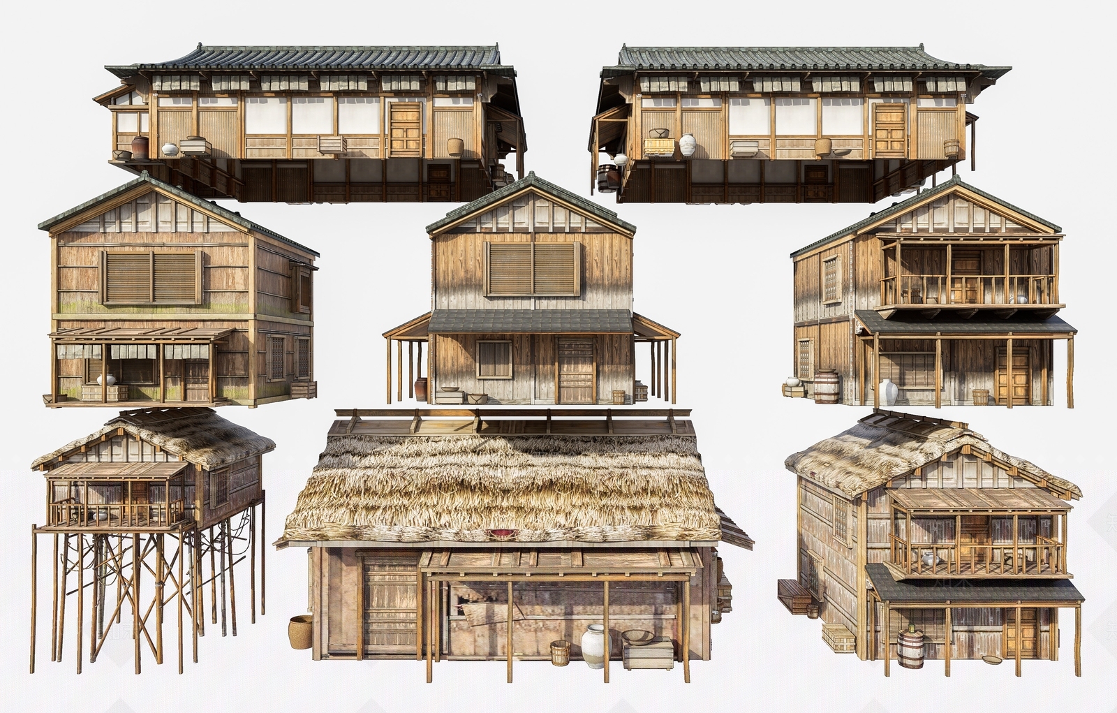 日式民宿建筑SU模型下载【ID:1180088001】