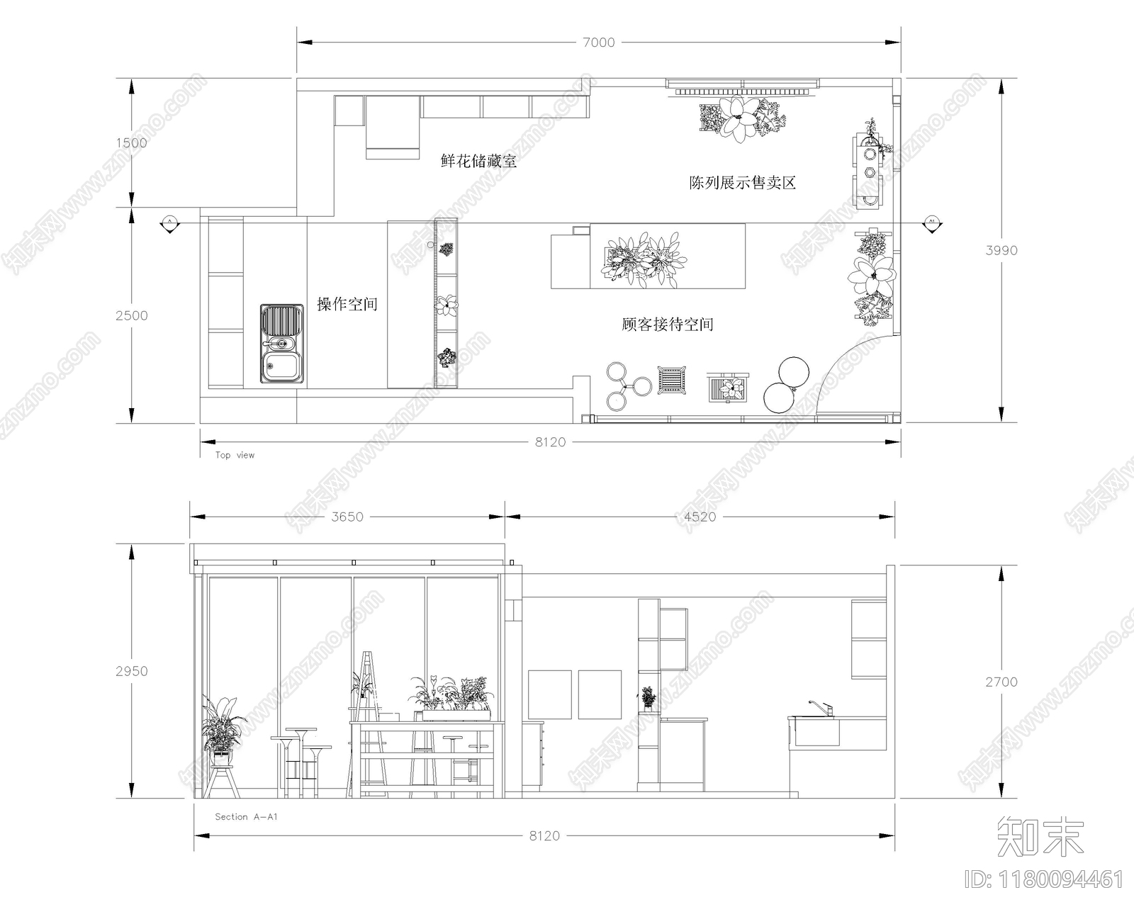 现代花店cad施工图下载【ID:1180094461】