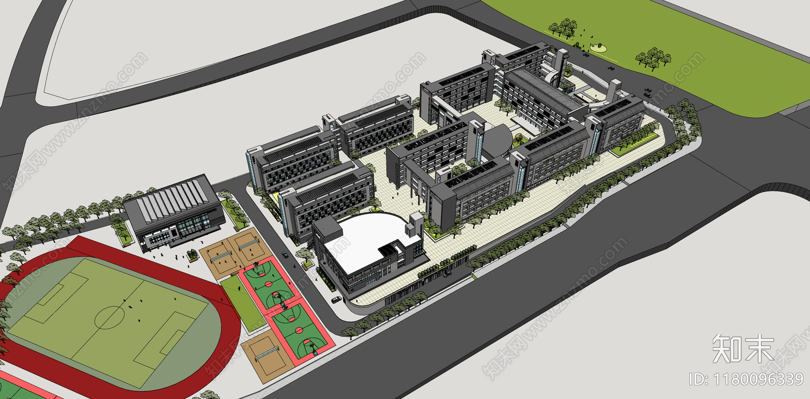 新中式学校建筑SU模型下载【ID:1180096339】