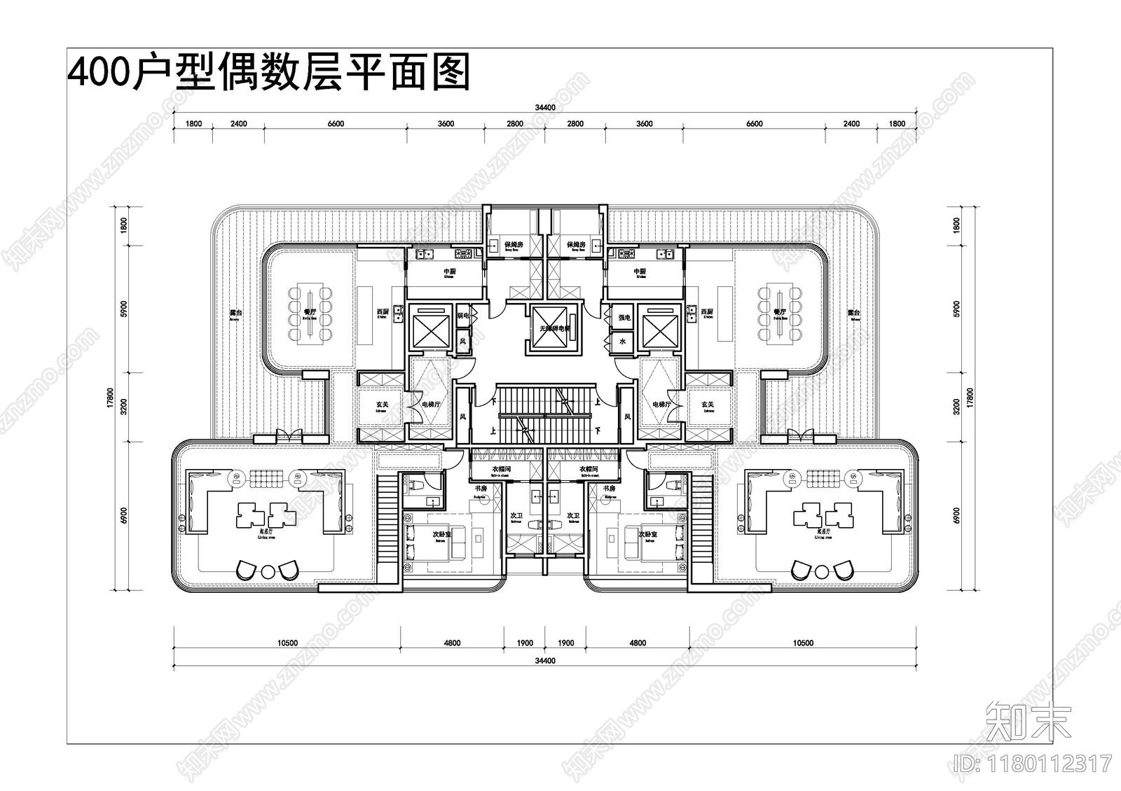 现代新中式住宅楼建筑施工图下载【ID:1180112317】