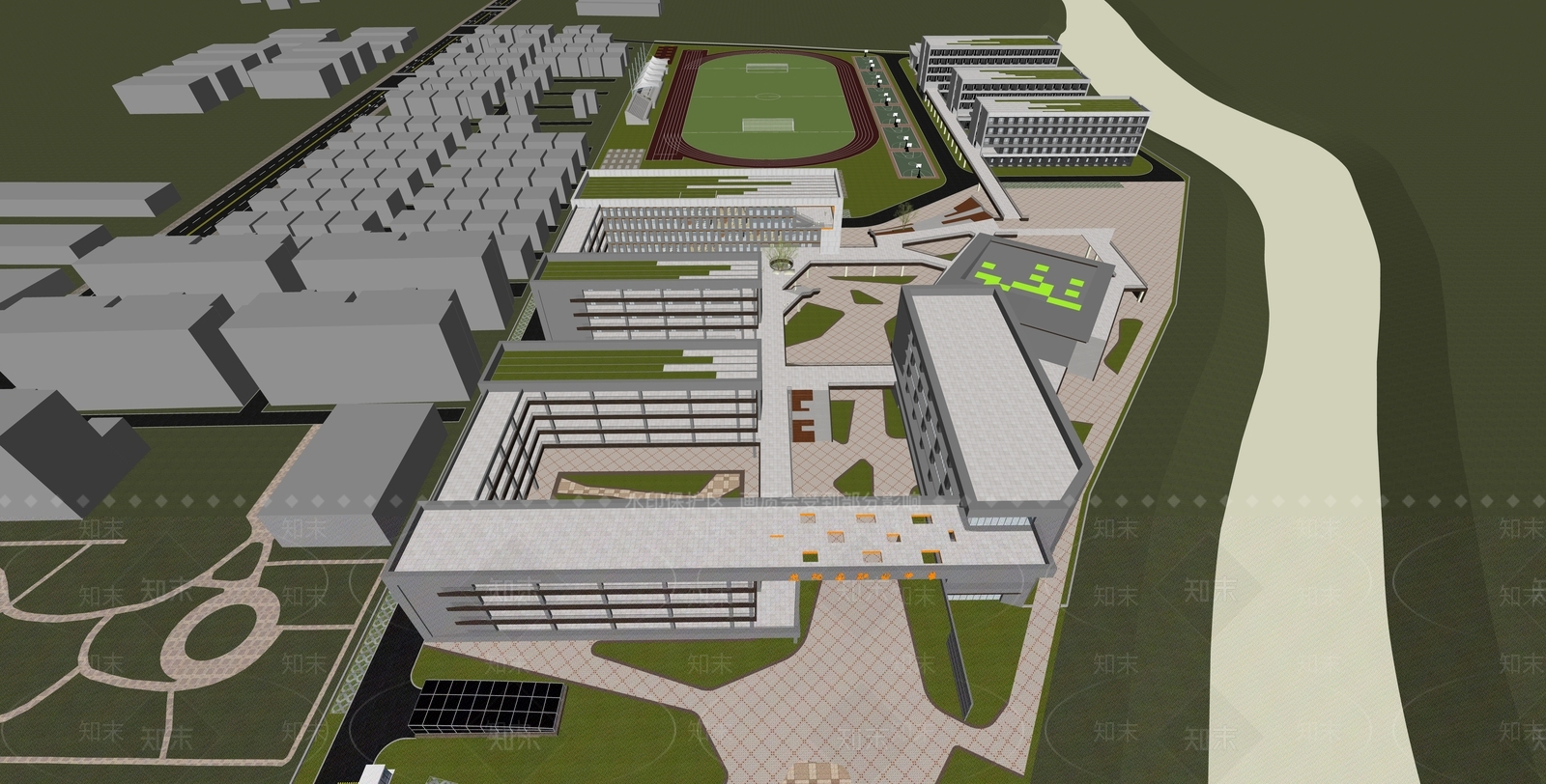 现代简约学校建筑SU模型下载【ID:1180116528】