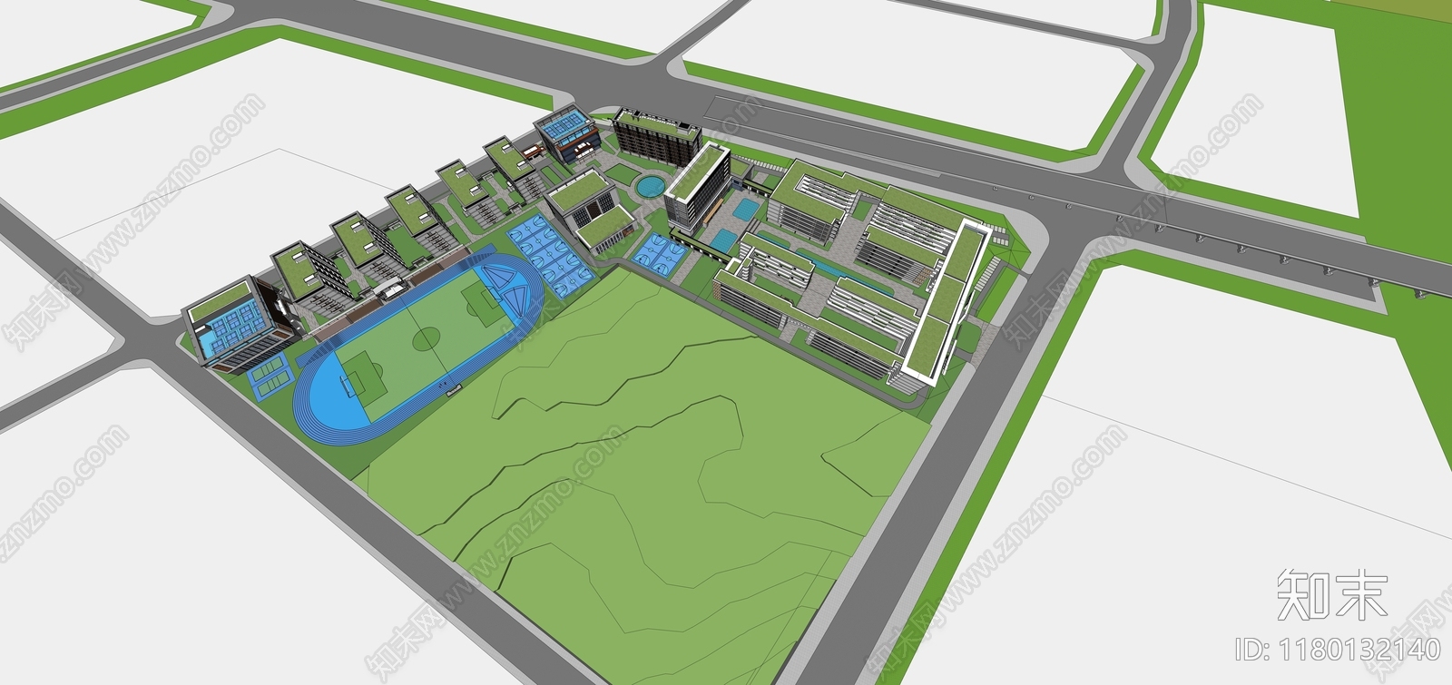 新中式现代学校建筑SU模型下载【ID:1180132140】