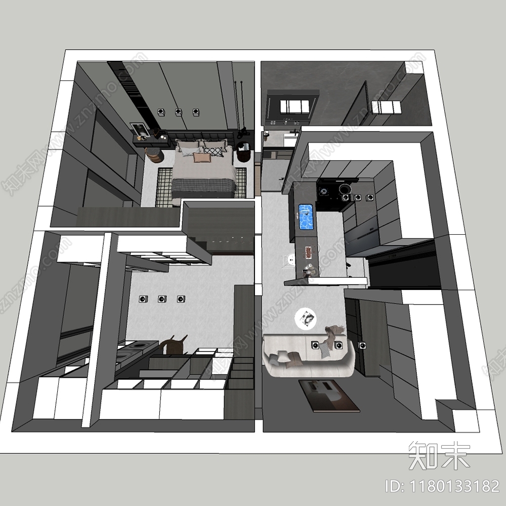 现代极简公寓SU模型下载【ID:1180133182】