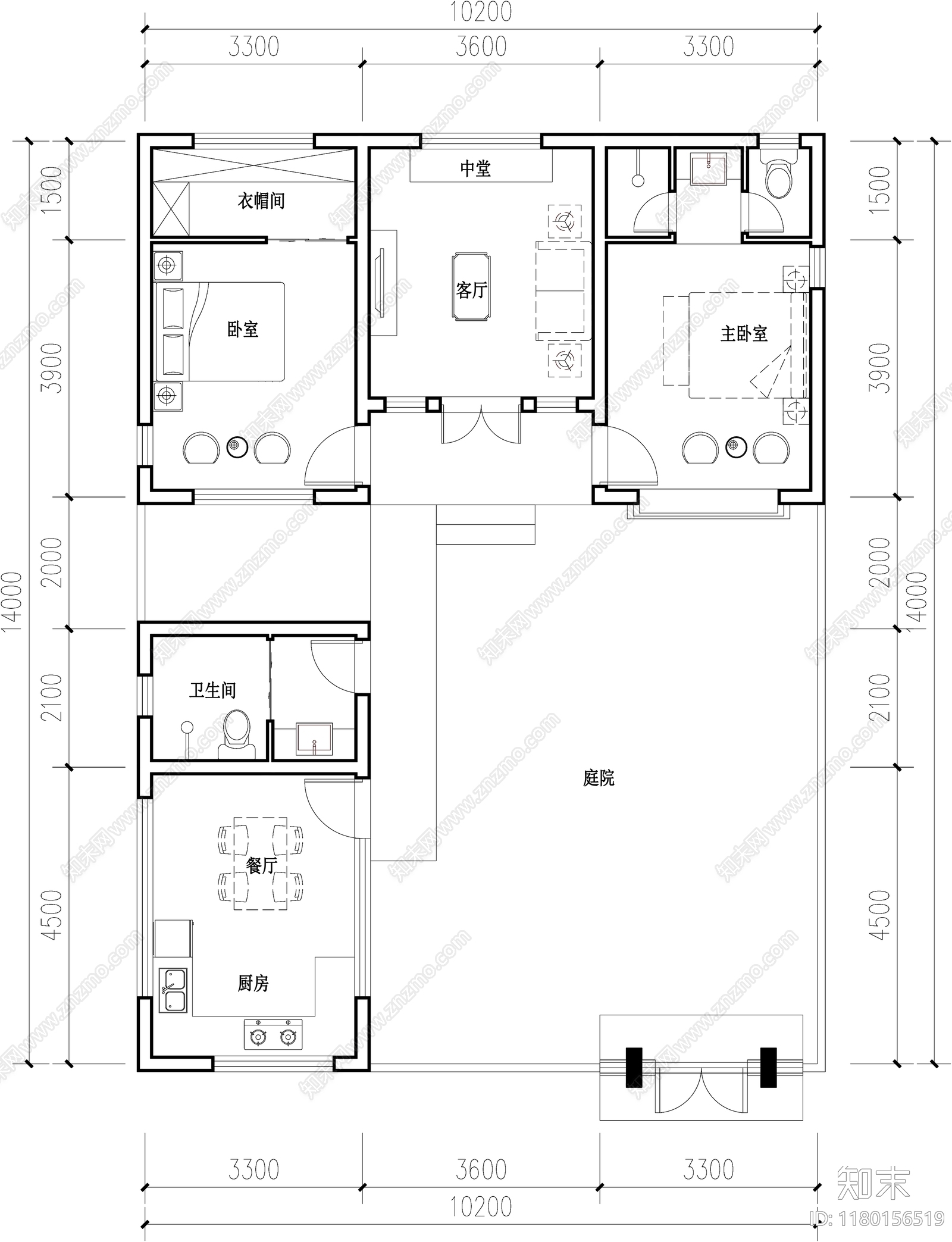 现代新中式别墅建筑施工图下载【ID:1180156519】