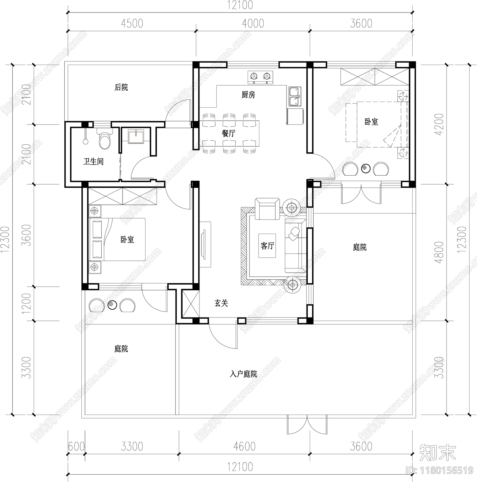 现代新中式别墅建筑施工图下载【ID:1180156519】