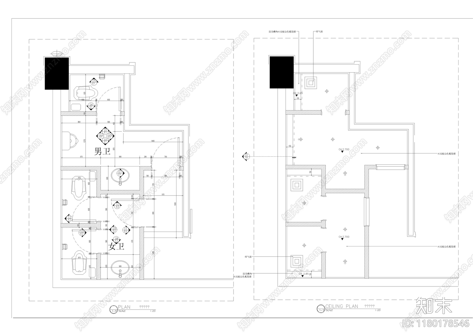 现代公共卫生间cad施工图下载【ID:1180178546】