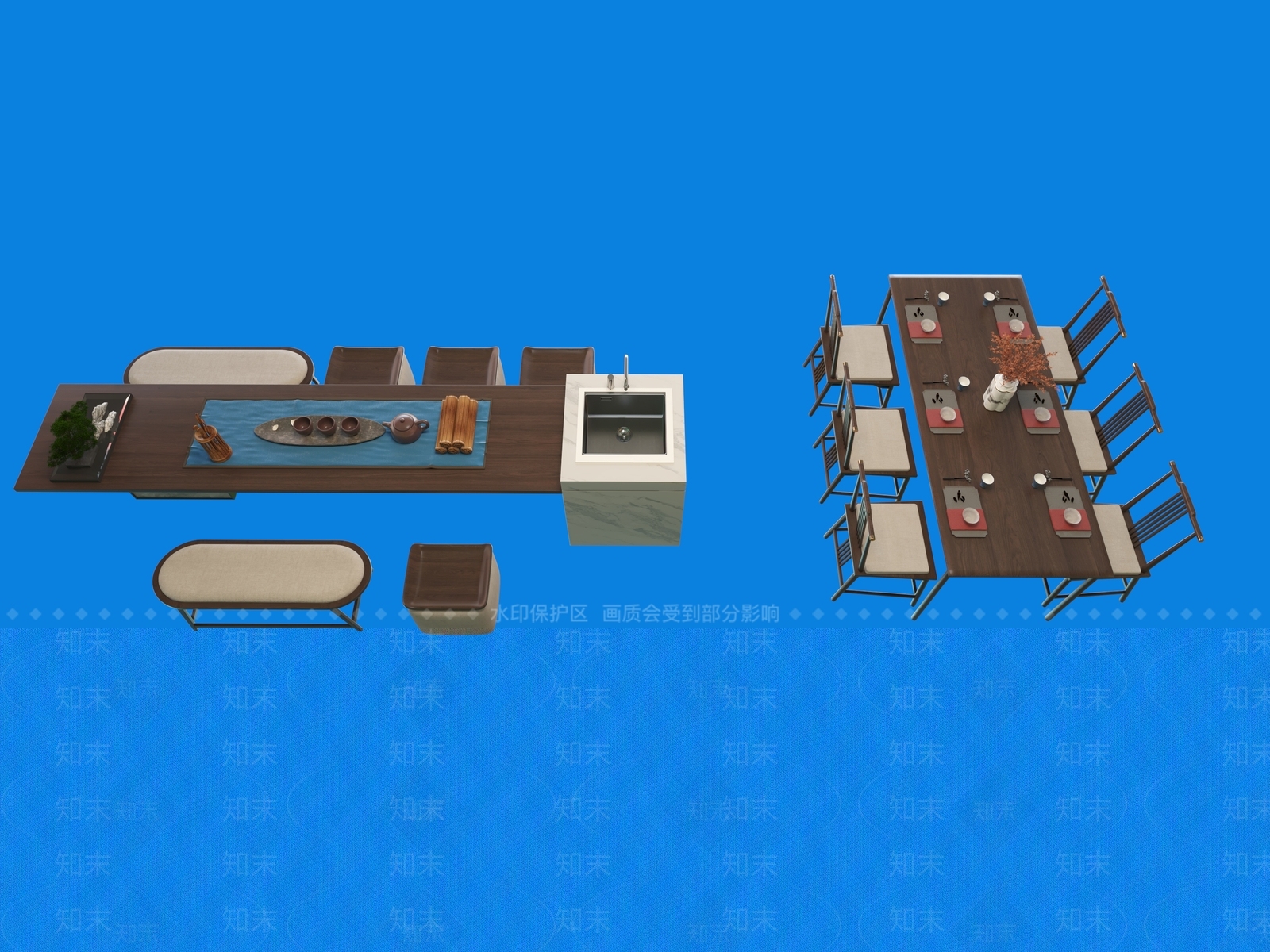 中式新中式茶桌椅3D模型下载【ID:1180185467】