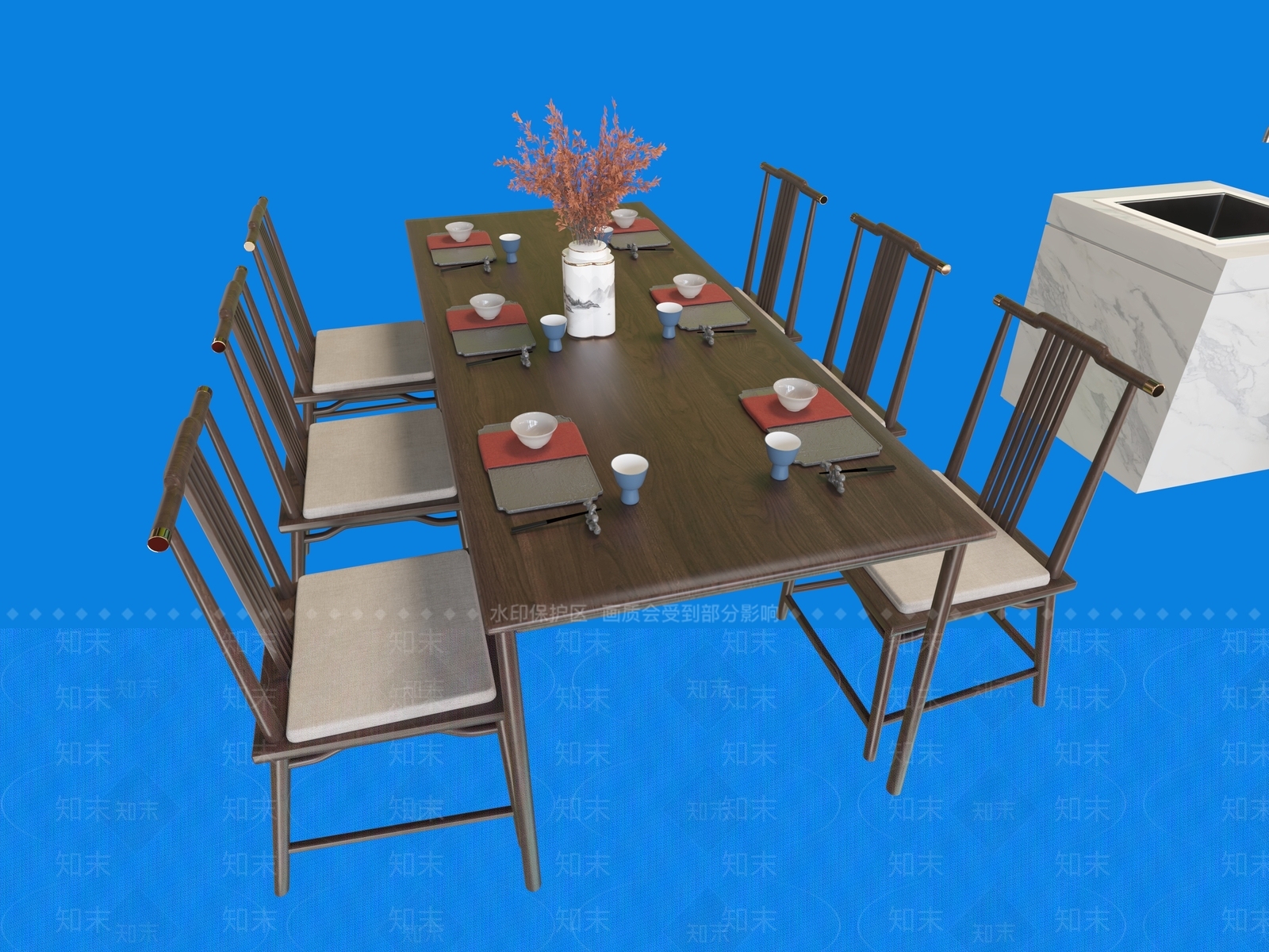 中式新中式茶桌椅3D模型下载【ID:1180185467】