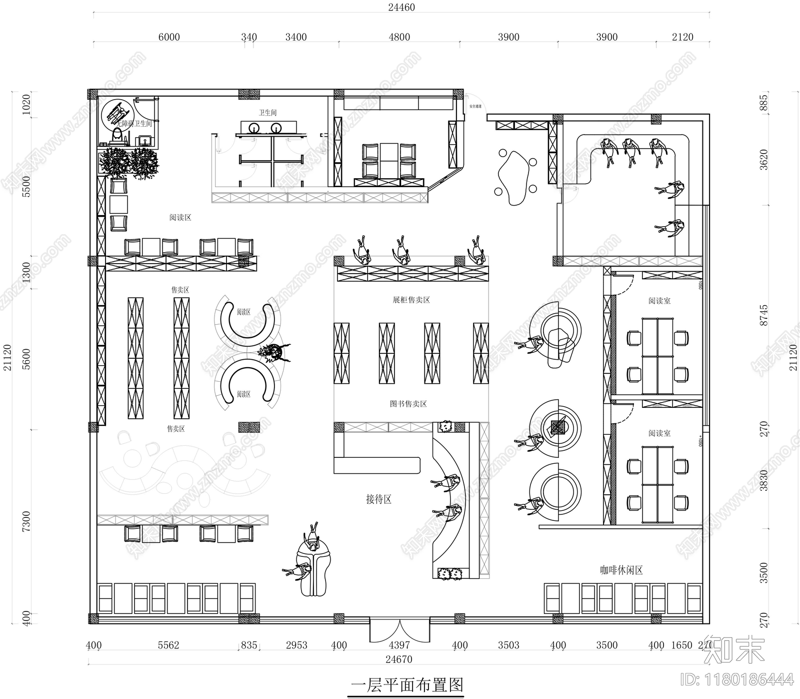 现代书店cad施工图下载【ID:1180186444】