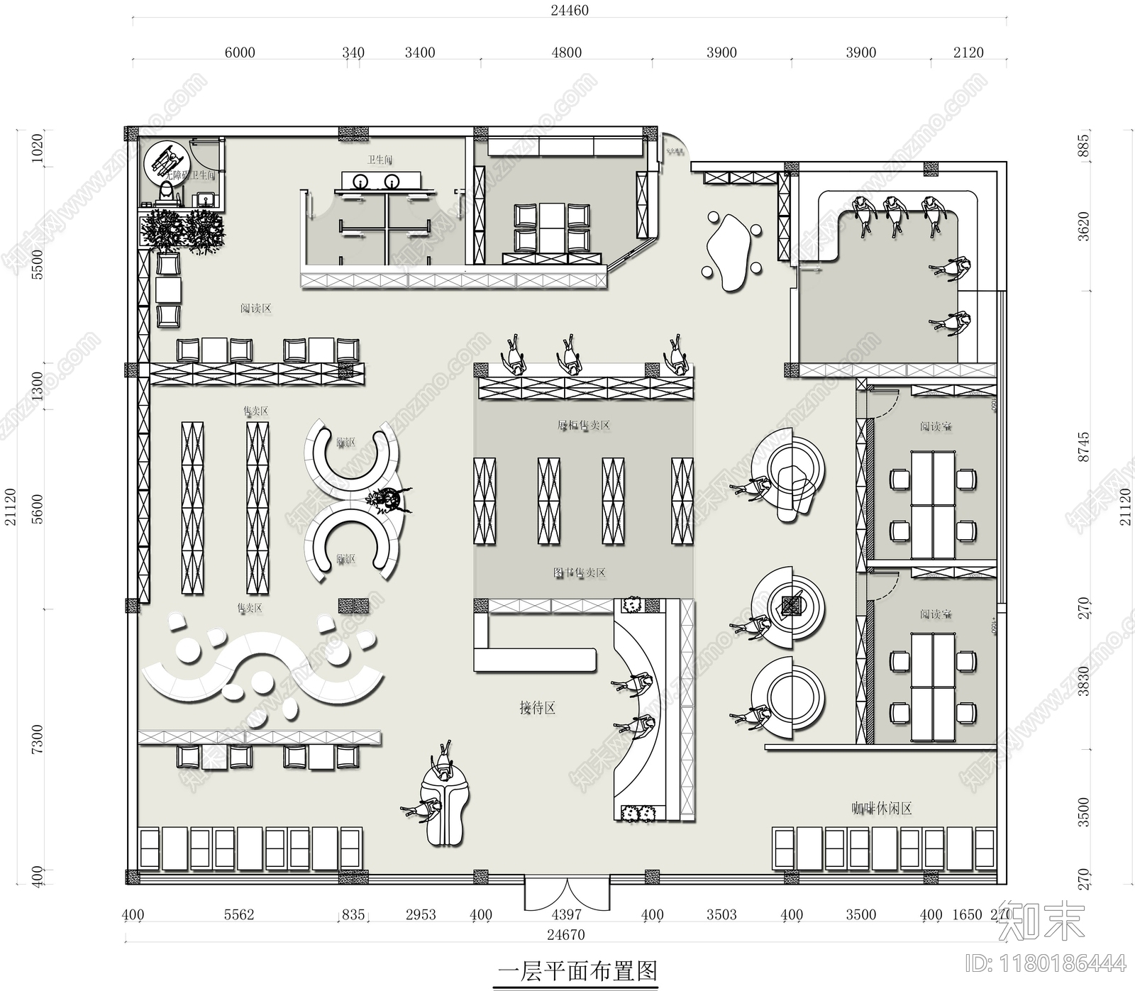 现代书店cad施工图下载【ID:1180186444】