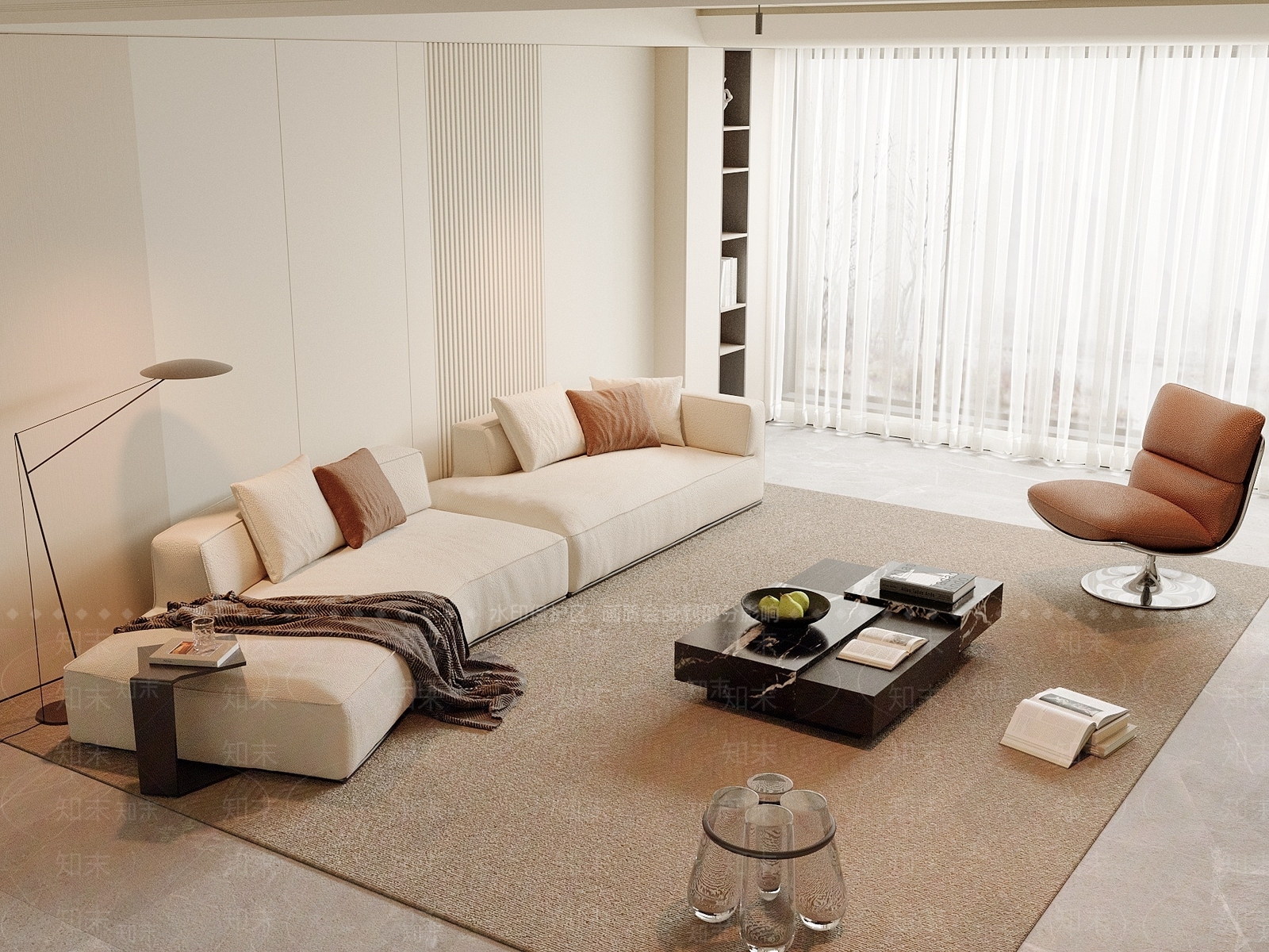 现代奶油家居客厅3D模型下载【ID:1180186855】