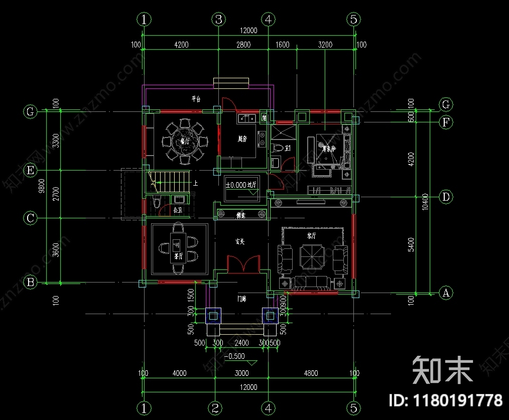 别墅建筑cad施工图下载【ID:1180191778】