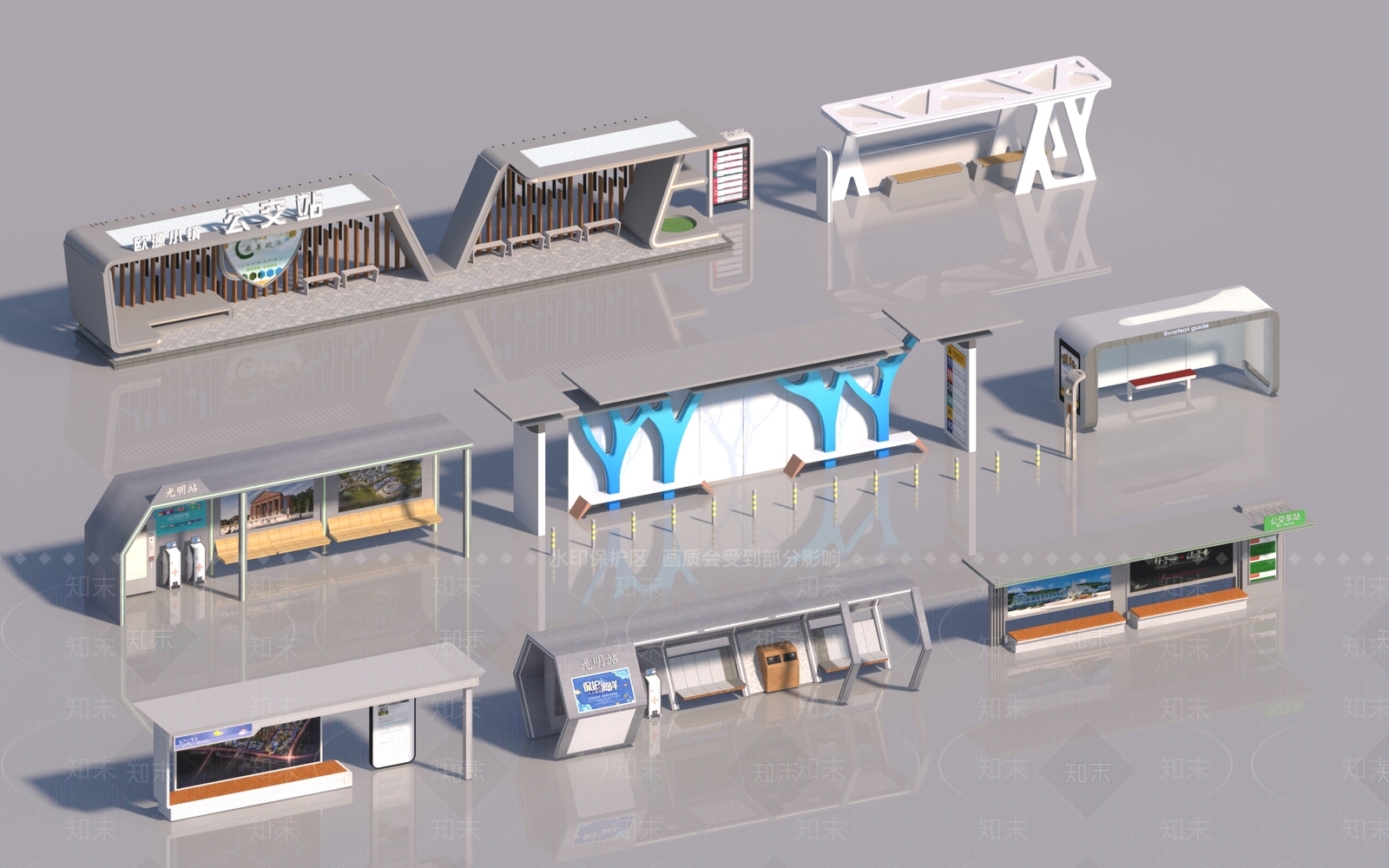 现代公交站台SU模型下载【ID:1180193030】
