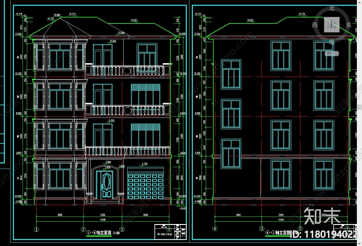 别墅建筑cad施工图下载【ID:1180194022】