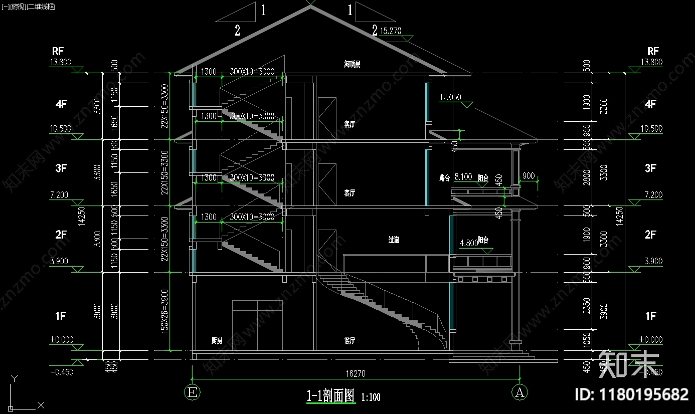 别墅建筑cad施工图下载【ID:1180195682】