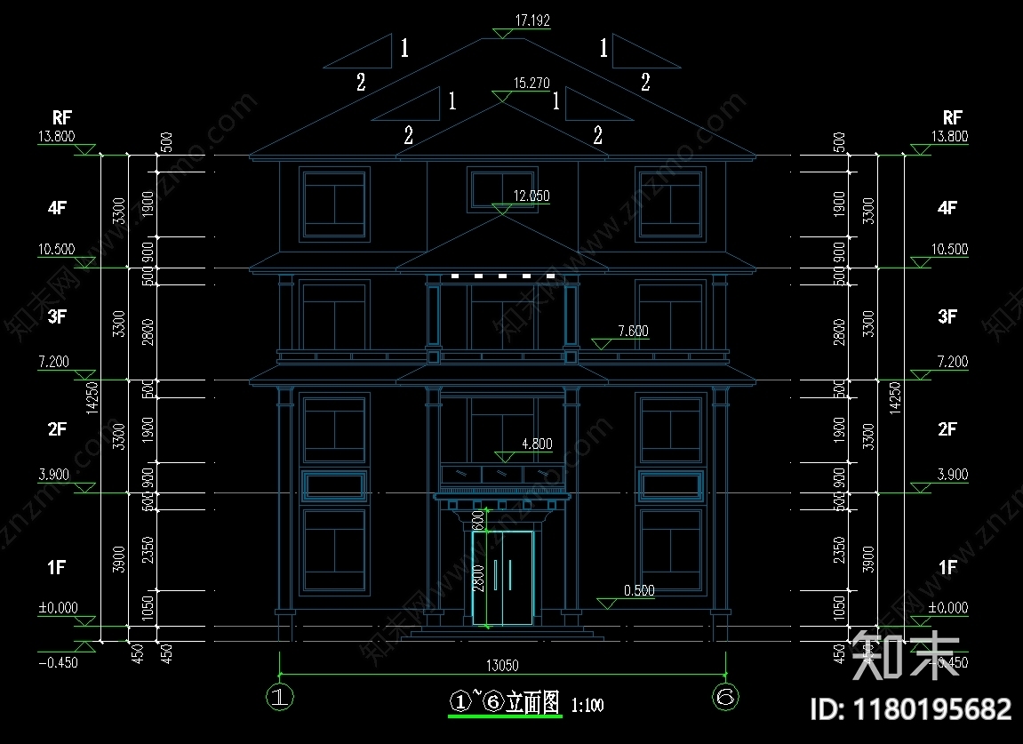 别墅建筑cad施工图下载【ID:1180195682】