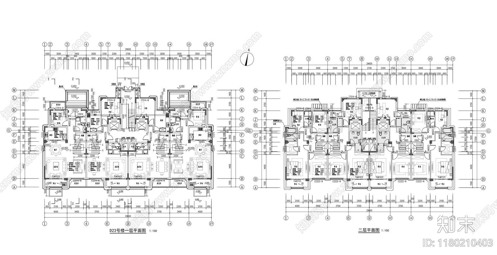 现代住宅楼建筑cad施工图下载【ID:1180210403】