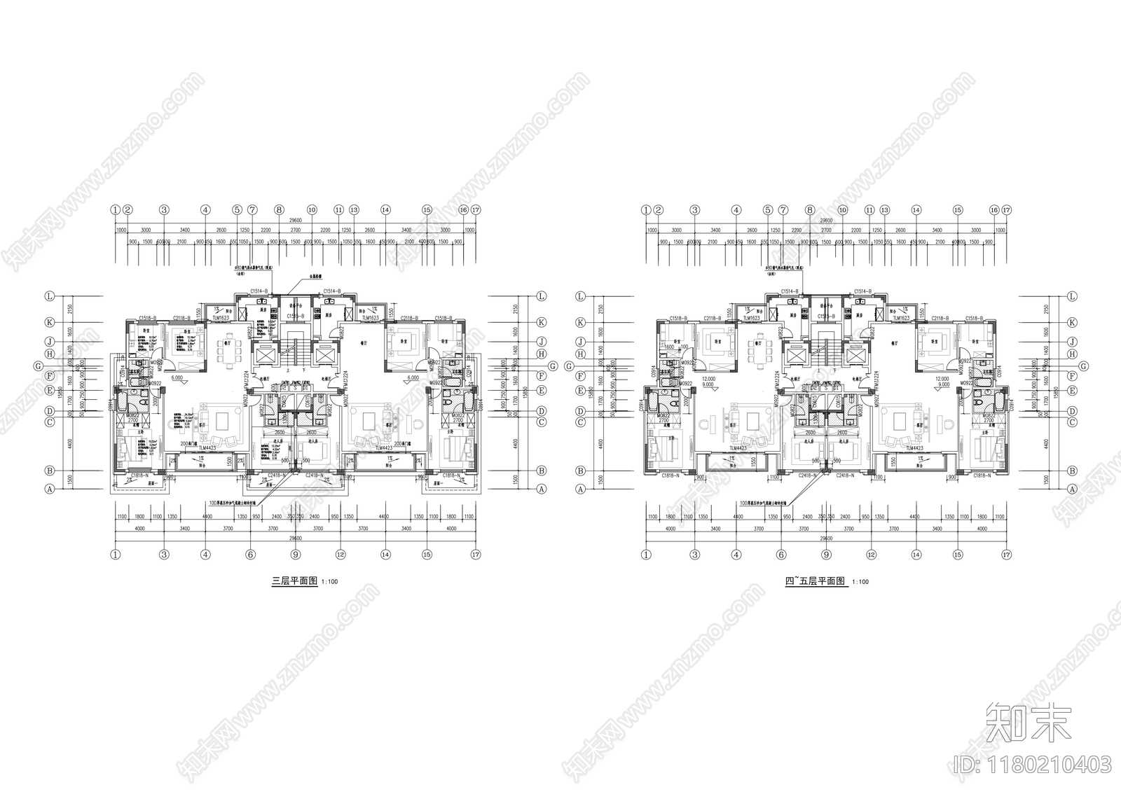 现代住宅楼建筑cad施工图下载【ID:1180210403】