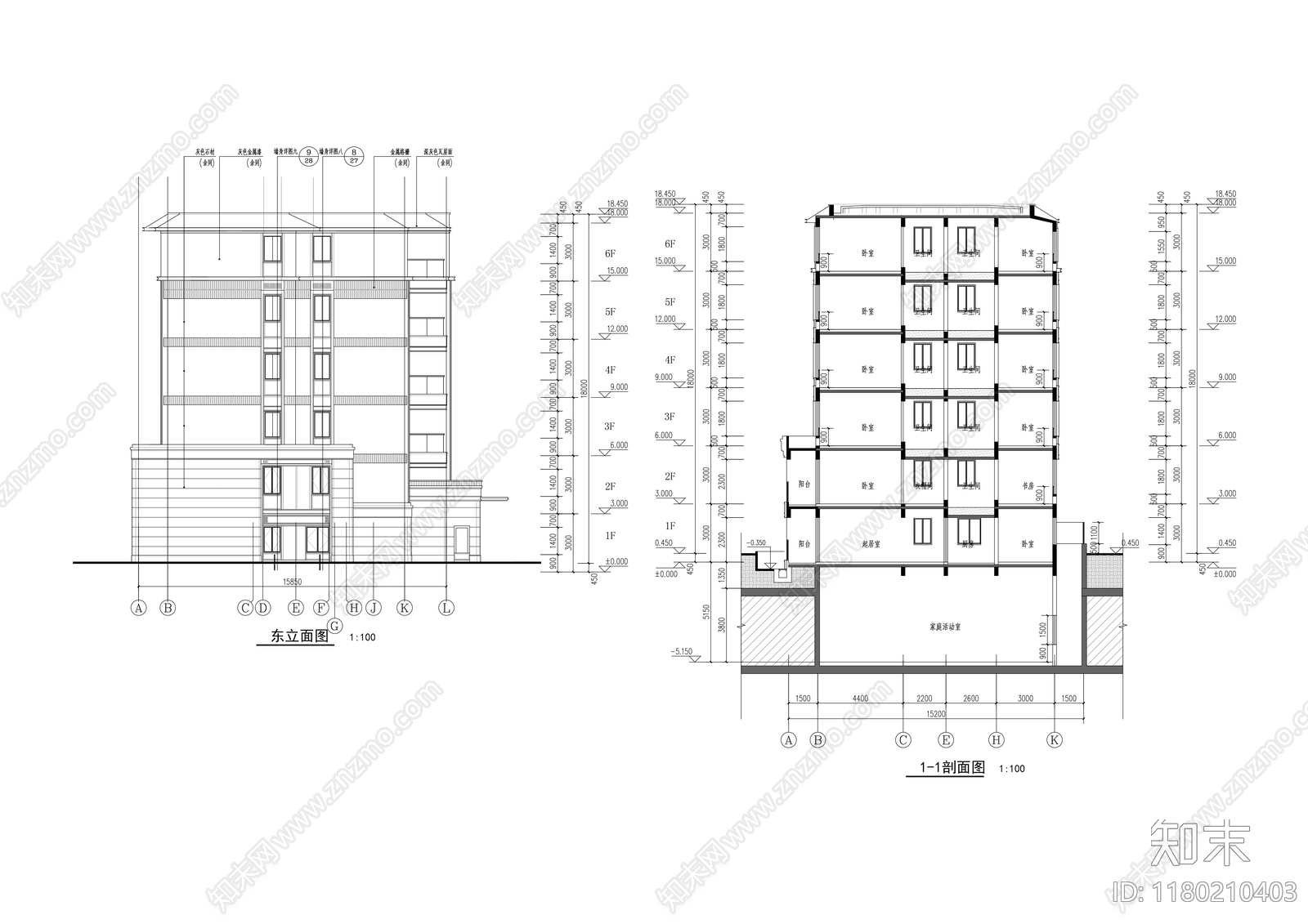 现代住宅楼建筑cad施工图下载【ID:1180210403】