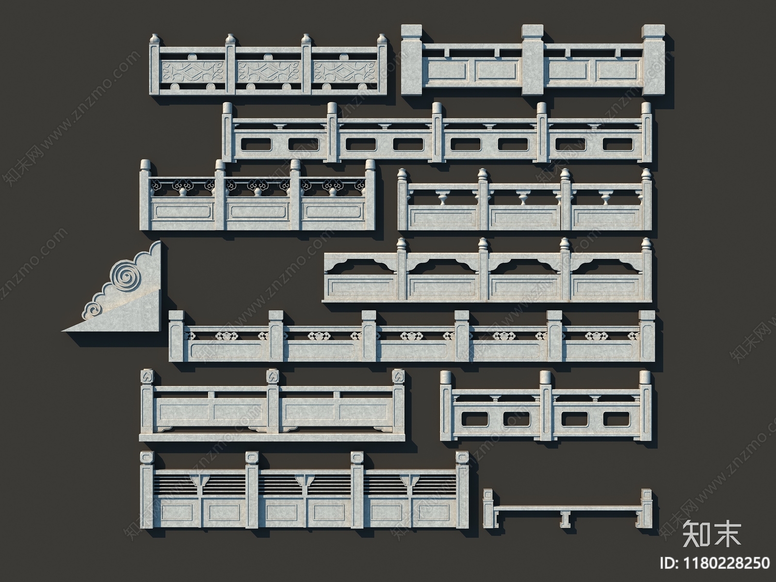 新中式中式栏杆3D模型下载【ID:1180228250】