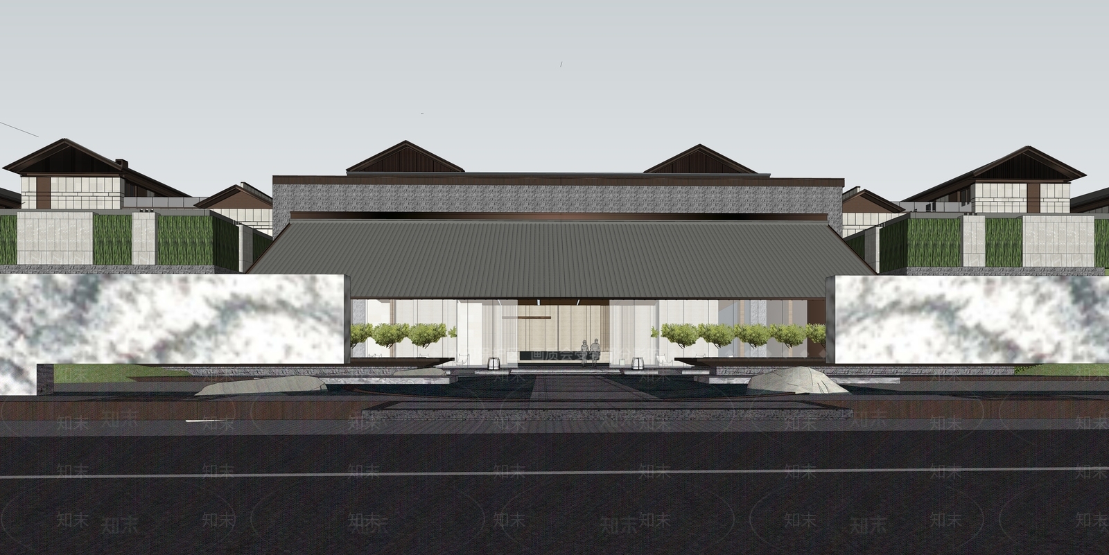 新中式小区建筑SU模型下载【ID:1180232827】