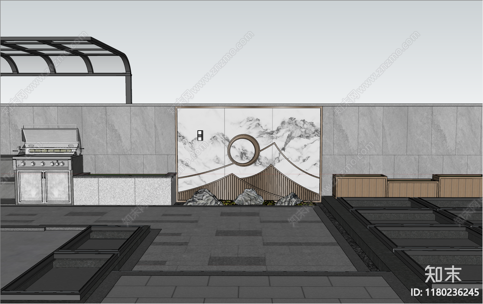 别墅庭院SU模型下载【ID:1180236245】