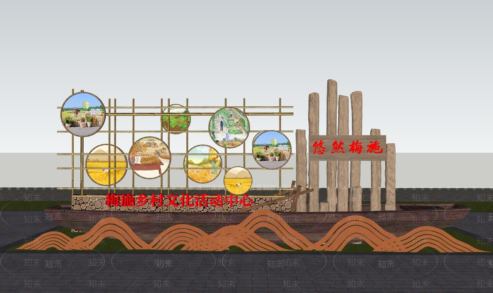 新中式雕塑小品SU模型下载【ID:1180247455】