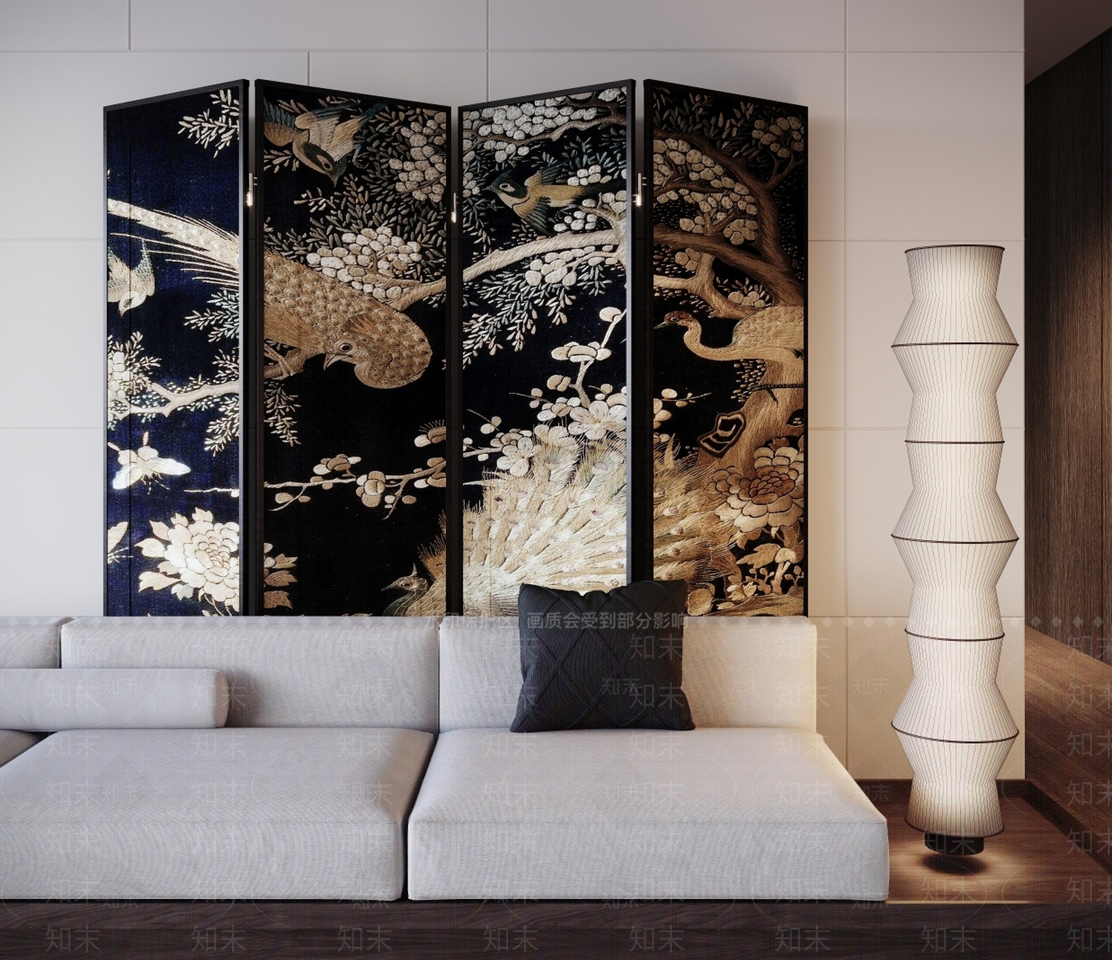 新中式现代屏风3D模型下载【ID:1180248358】