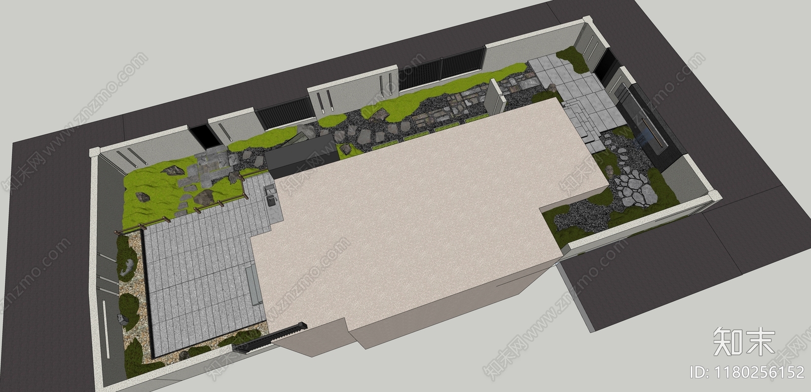 现代禅意别墅庭院SU模型下载【ID:1180256152】