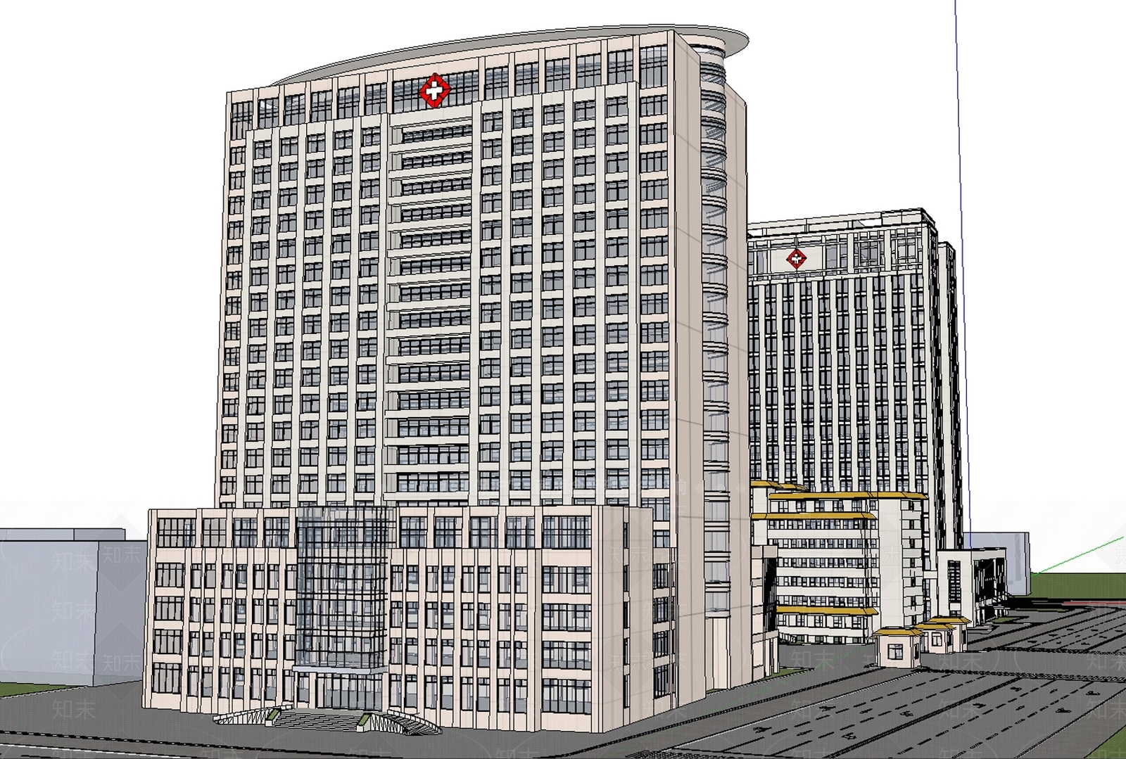 现代医院建筑SU模型下载【ID:1180261461】
