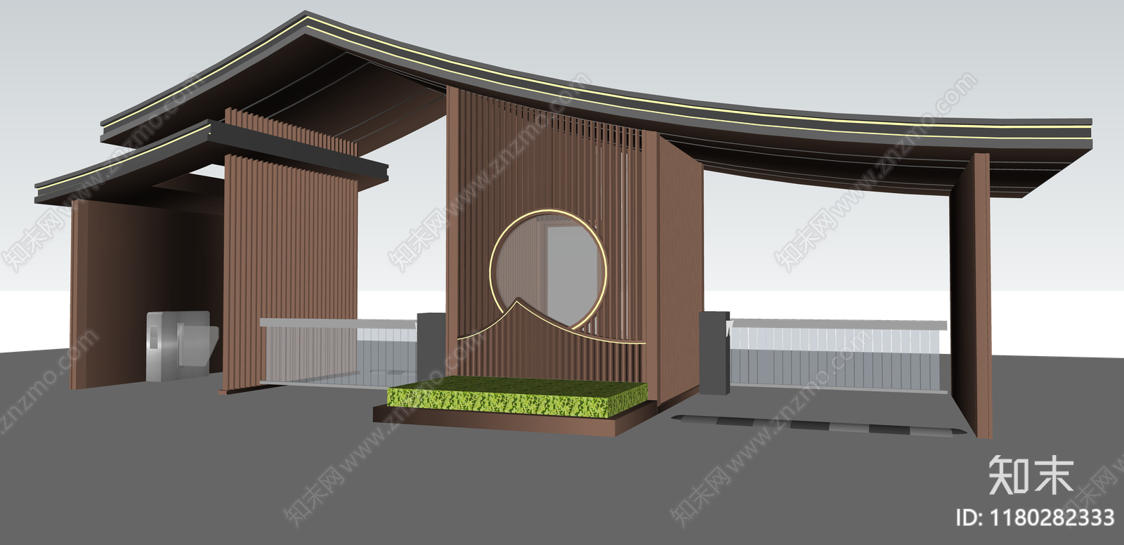 新中式现代入口大门SU模型下载【ID:1180282333】