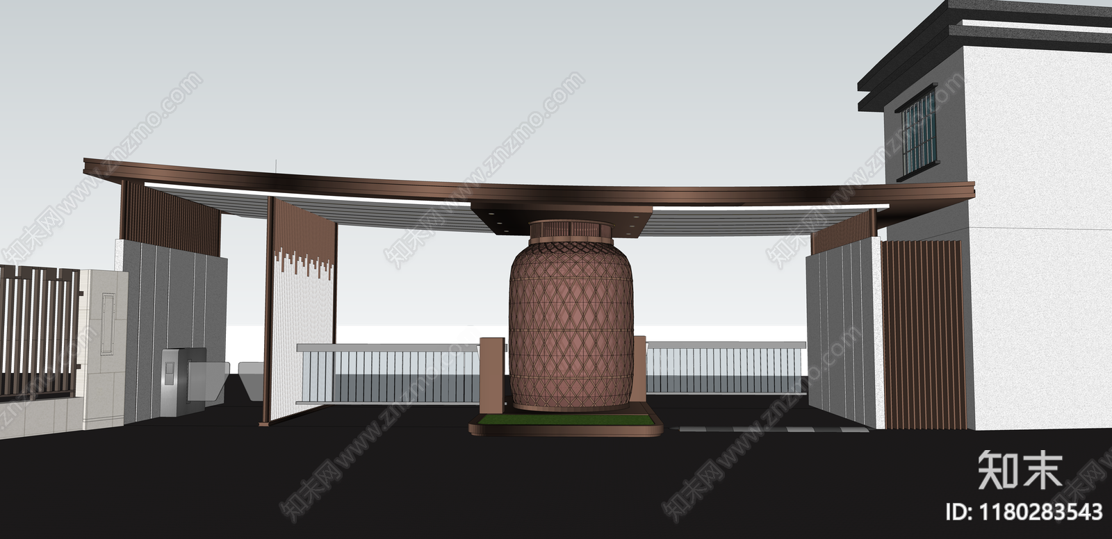 现代新中式入口大门SU模型下载【ID:1180283543】
