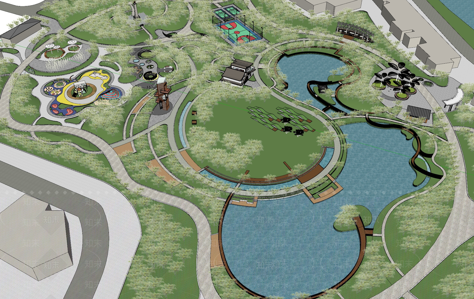 现代景观公园SU模型下载【ID:1180285448】